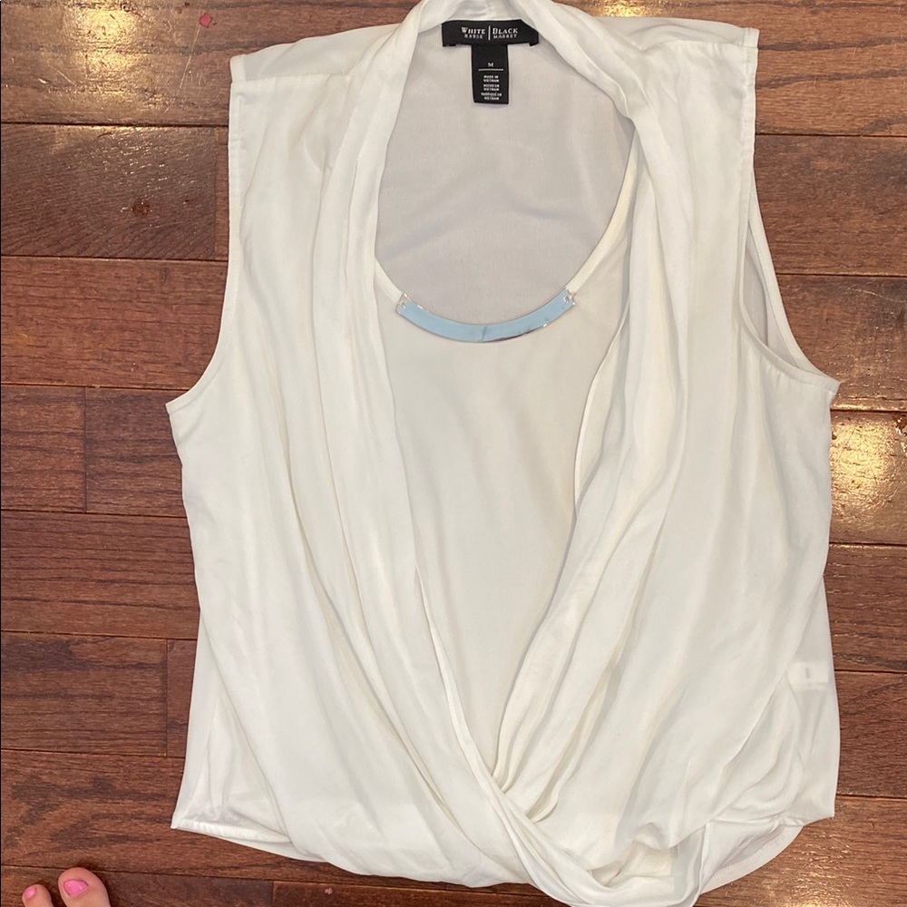 White House Black Market White Drape Blouse